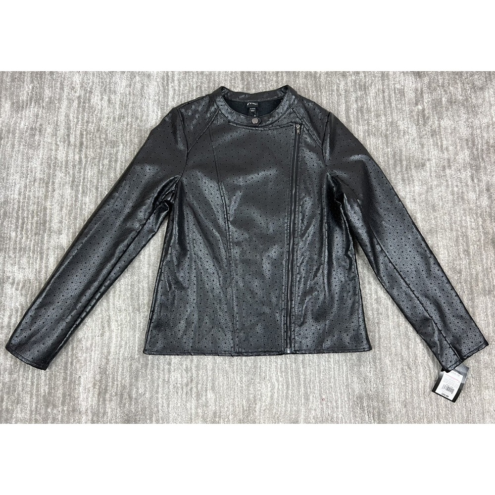 Art Class Moto Jacket Girls XL 14/16 Black Star Laser Cut‎ Faux Leather Biker